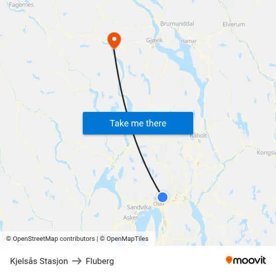 Kjelsås Stasjon to Fluberg map