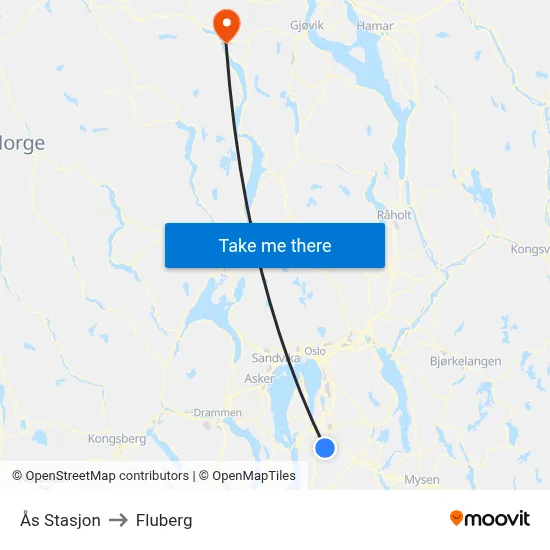 Ås Stasjon to Fluberg map
