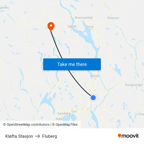 Kløfta Stasjon to Fluberg map