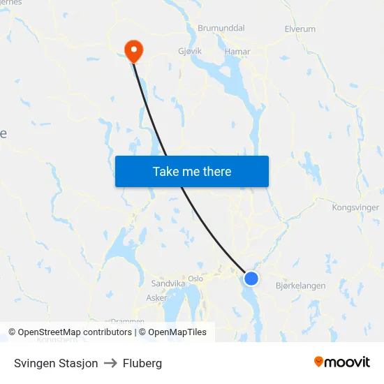 Svingen Stasjon to Fluberg map