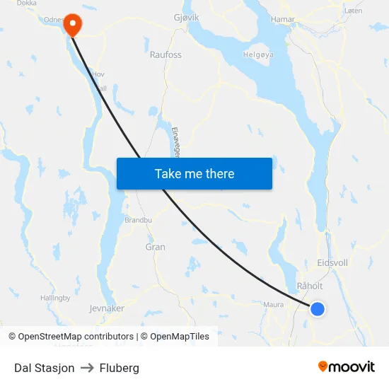 Dal Stasjon to Fluberg map