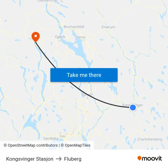 Kongsvinger Stasjon to Fluberg map