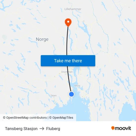 Tønsberg Stasjon to Fluberg map