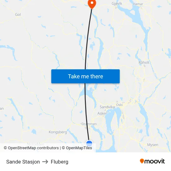 Sande Stasjon to Fluberg map