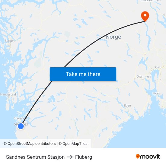 Sandnes Sentrum Stasjon to Fluberg map