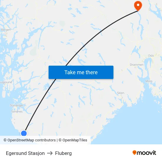 Egersund Stasjon to Fluberg map