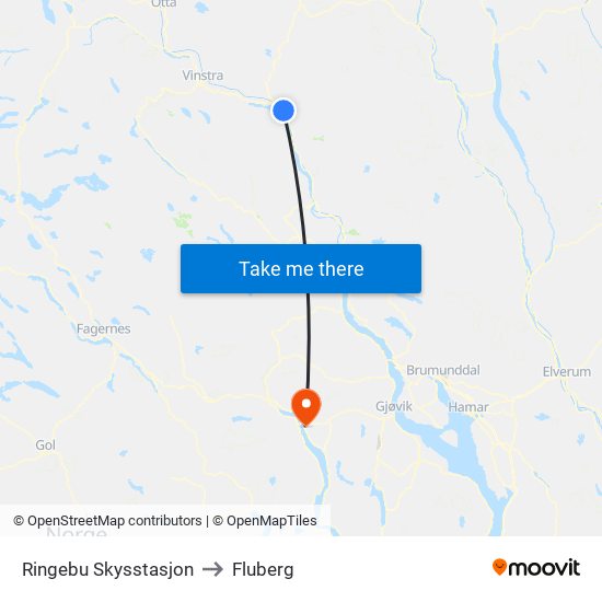 Ringebu Skysstasjon to Fluberg map