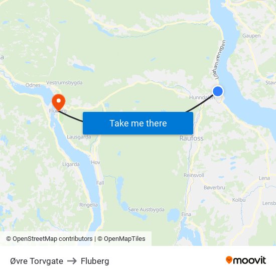 Øvre Torvgate to Fluberg map