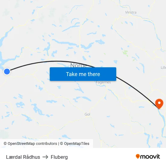 Lærdal Rådhus to Fluberg map