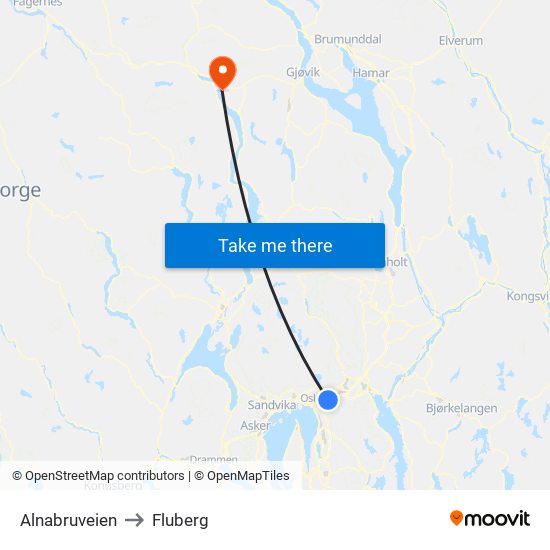 Alnabruveien to Fluberg map