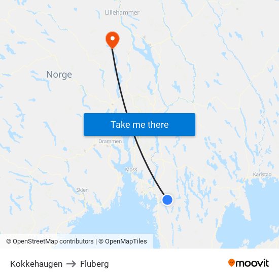 Kokkehaugen to Fluberg map