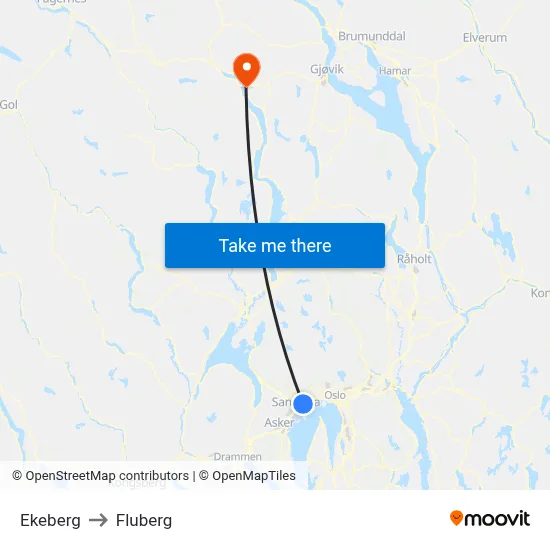 Ekeberg to Fluberg map