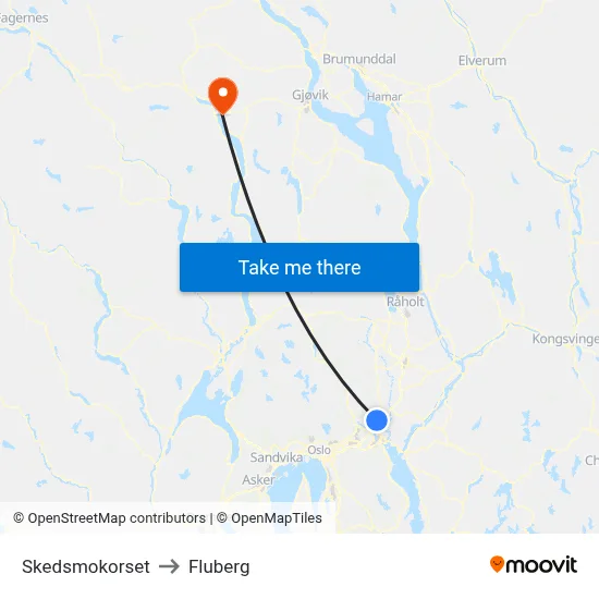 Skedsmokorset to Fluberg map
