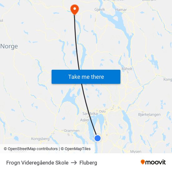 Frogn Videregående Skole to Fluberg map