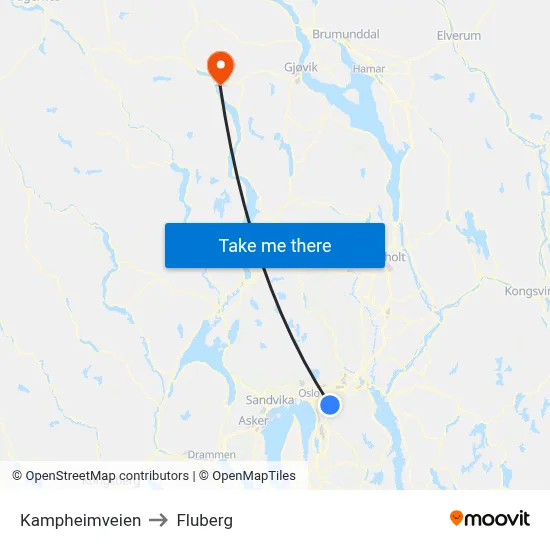 Kampheimveien to Fluberg map
