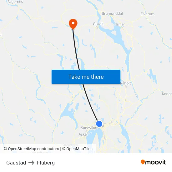 Gaustad to Fluberg map