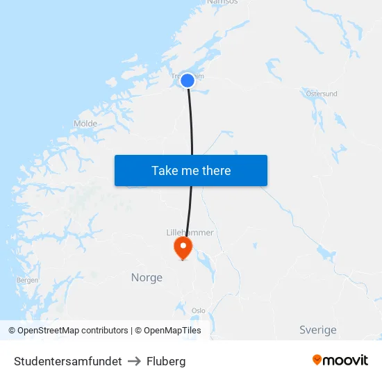 Studentersamfundet to Fluberg map