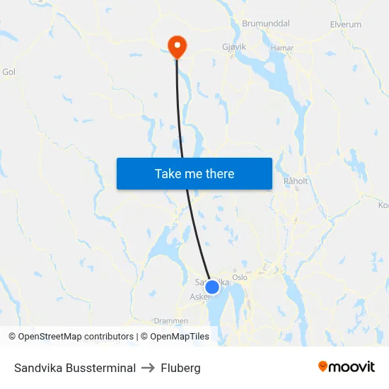 Sandvika Bussterminal to Fluberg map