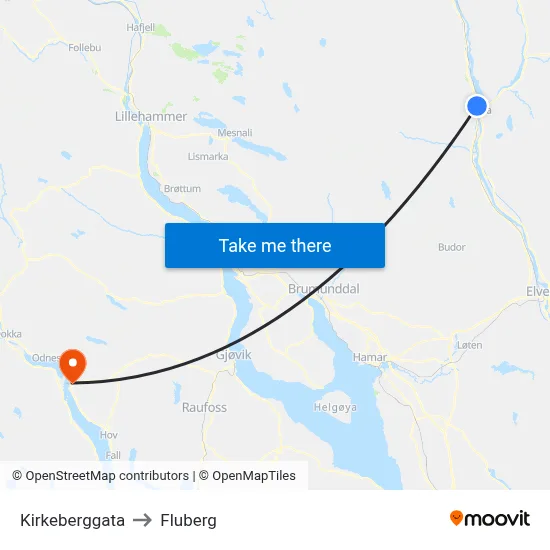 Kirkeberggata to Fluberg map
