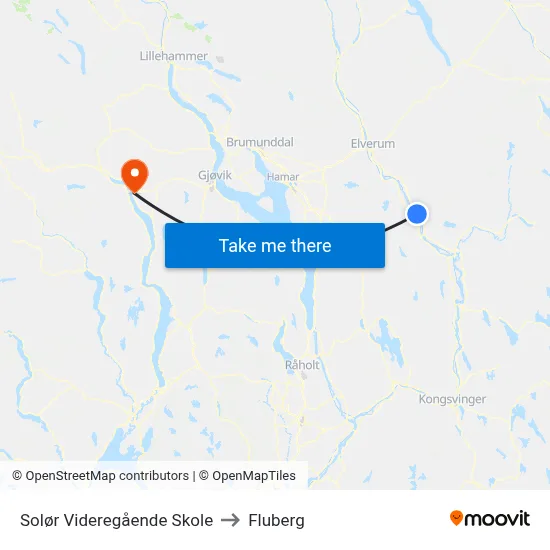 Solør Videregående Skole to Fluberg map