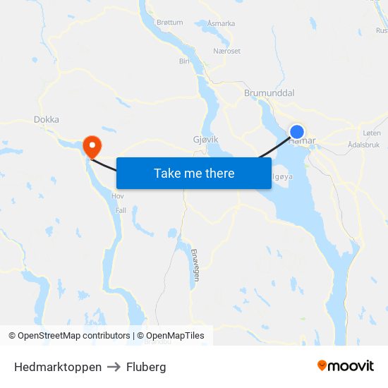 Hedmarktoppen to Fluberg map