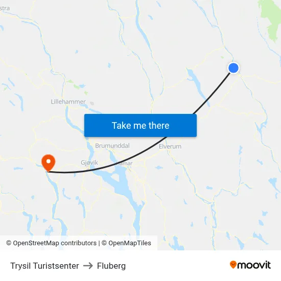 Trysil Turistsenter to Fluberg map