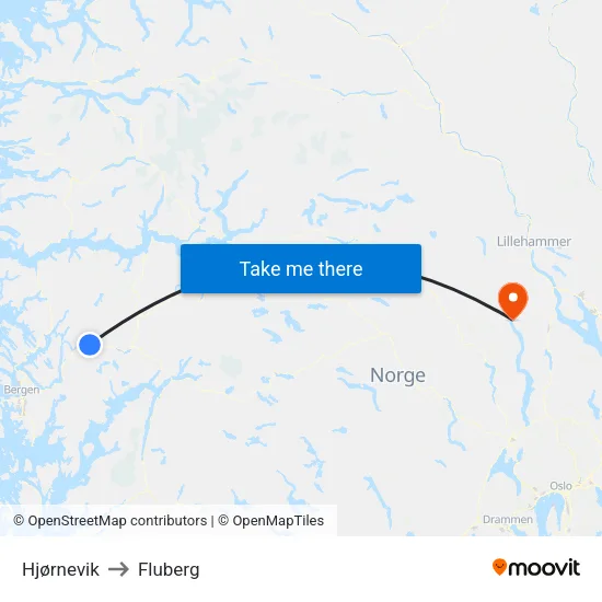 Hjørnevik to Fluberg map
