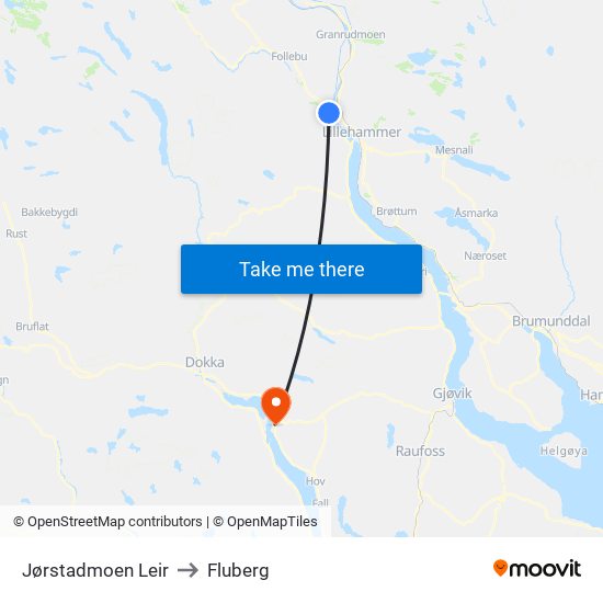 Jørstadmoen Leir to Fluberg map