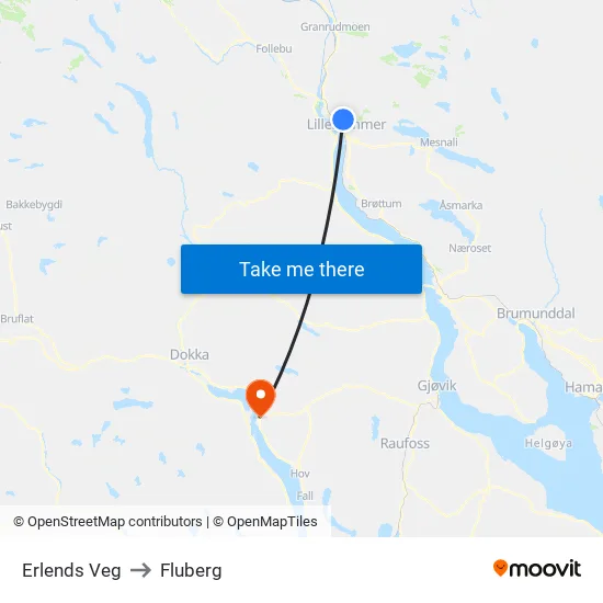 Erlends Veg to Fluberg map