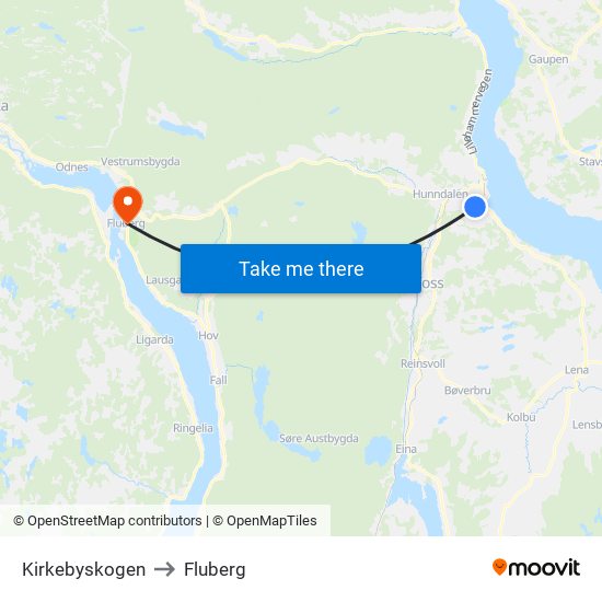 Kirkebyskogen to Fluberg map