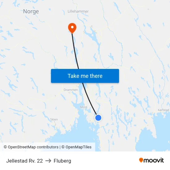 Jellestad Rv. 22 to Fluberg map