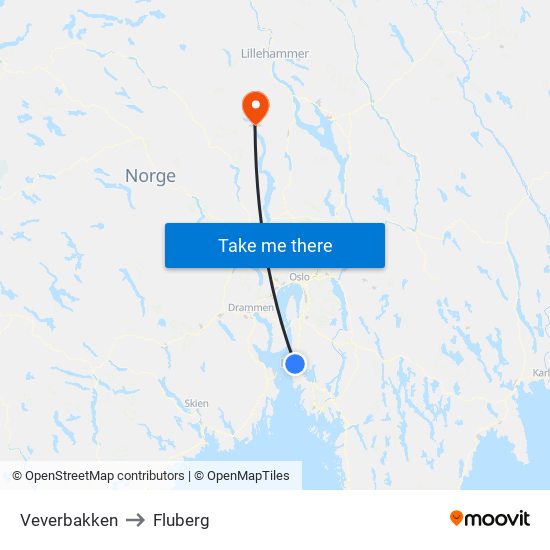Veverbakken to Fluberg map