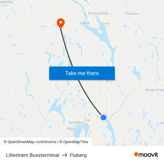 Lillestrøm Bussterminal to Fluberg map