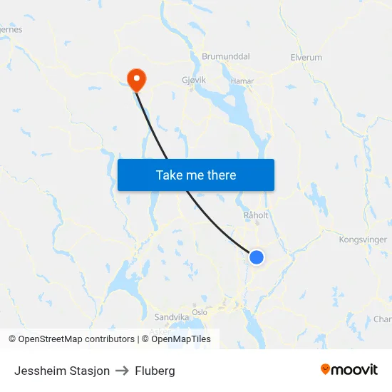 Jessheim Stasjon to Fluberg map