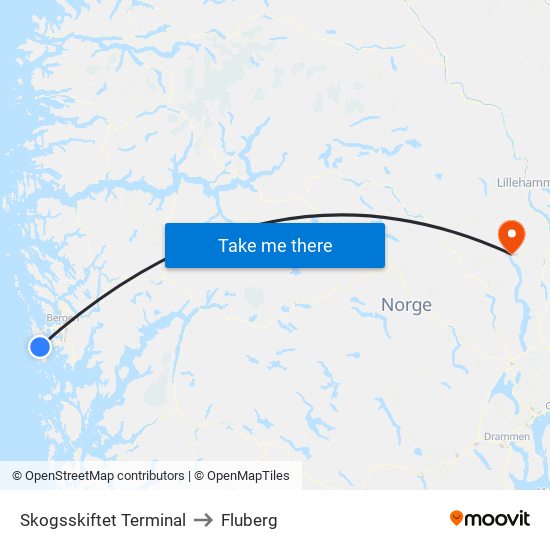 Skogsskiftet Terminal to Fluberg map