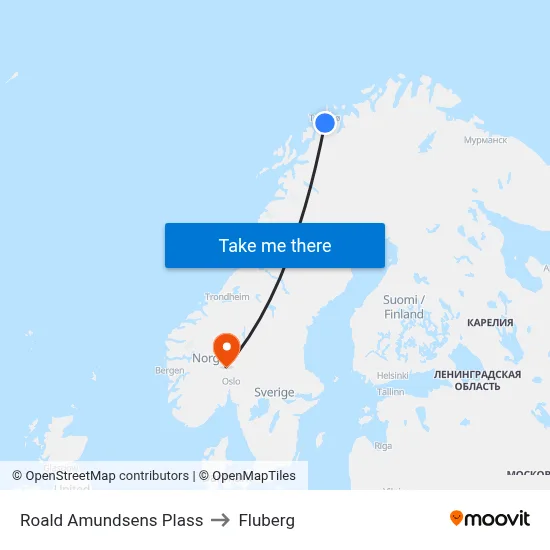 Roald Amundsens Plass to Fluberg map