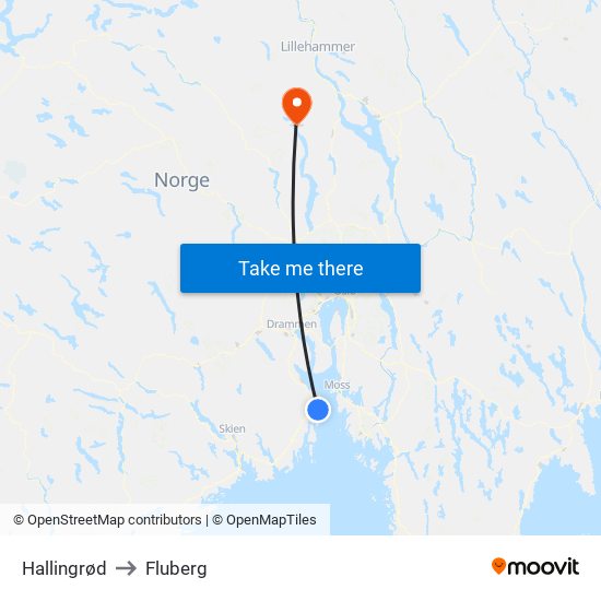 Hallingrød to Fluberg map