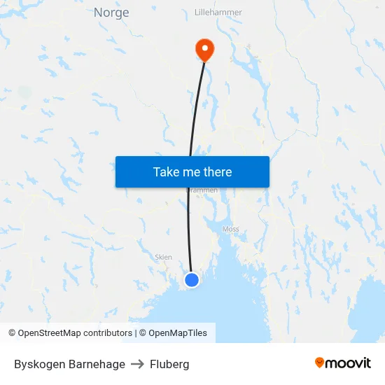 Byskogen Barnehage to Fluberg map