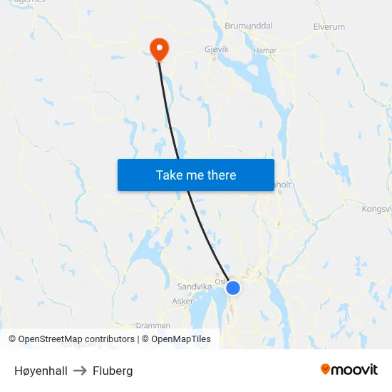 Høyenhall to Fluberg map