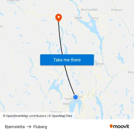 Bjørnsletta to Fluberg map