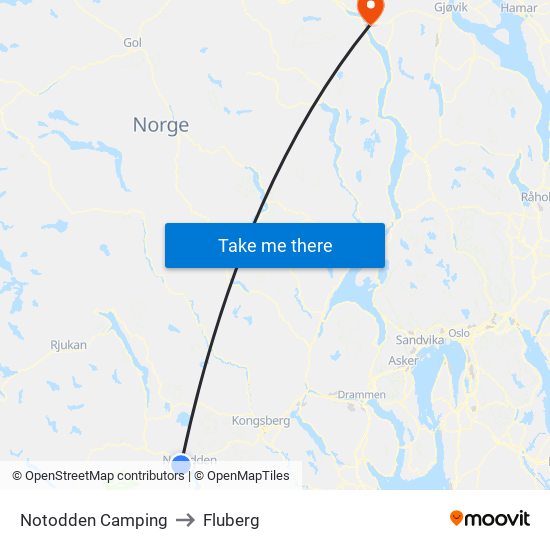 Notodden Camping to Fluberg map