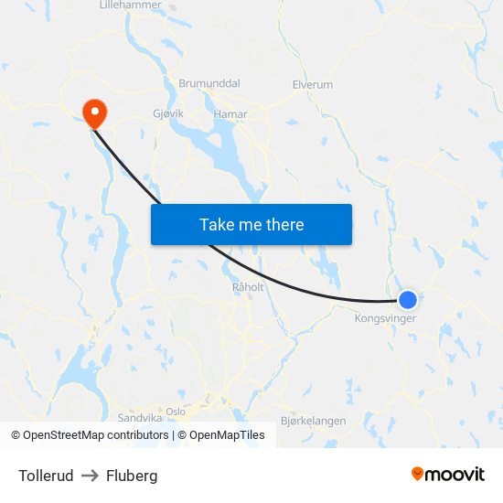 Tollerud to Fluberg map