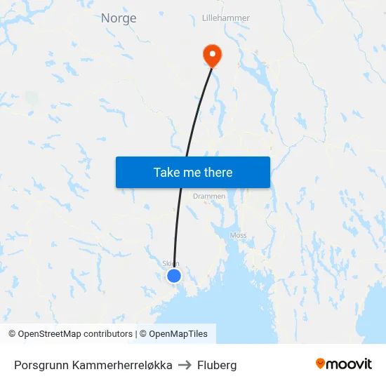 Porsgrunn Kammerherreløkka to Fluberg map