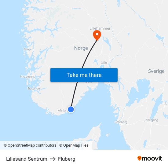 Lillesand Sentrum to Fluberg map