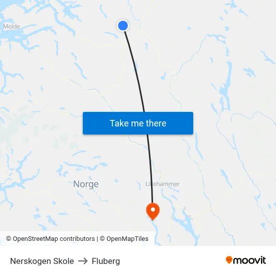 Nerskogen Skole to Fluberg map
