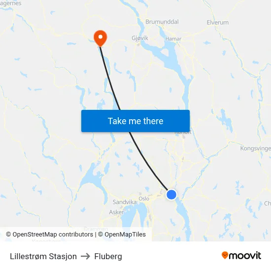 Lillestrøm Stasjon to Fluberg map
