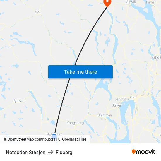 Notodden Stasjon to Fluberg map