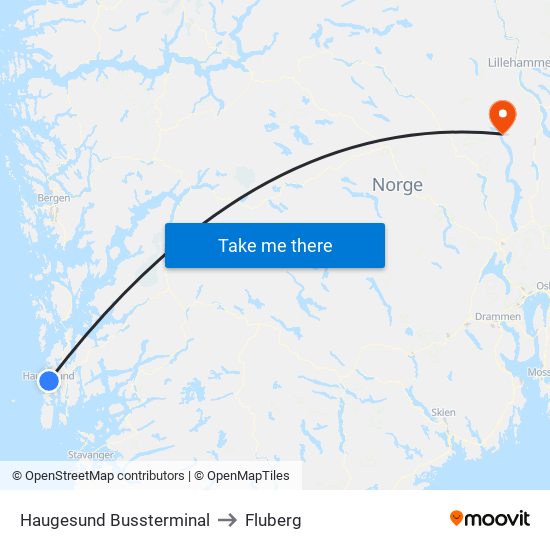 Haugesund Bussterminal to Fluberg map