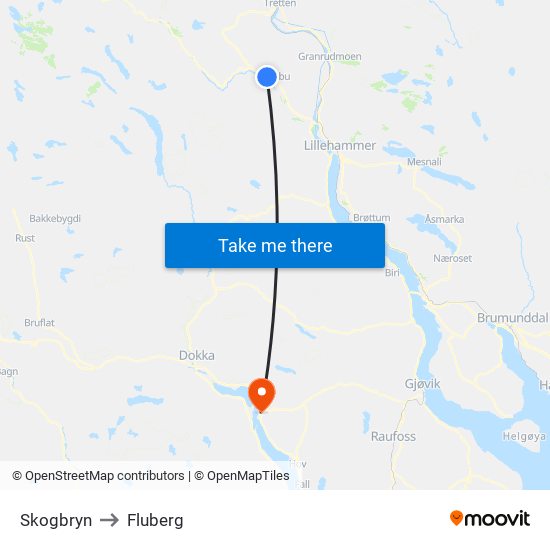 Skogbryn to Fluberg map