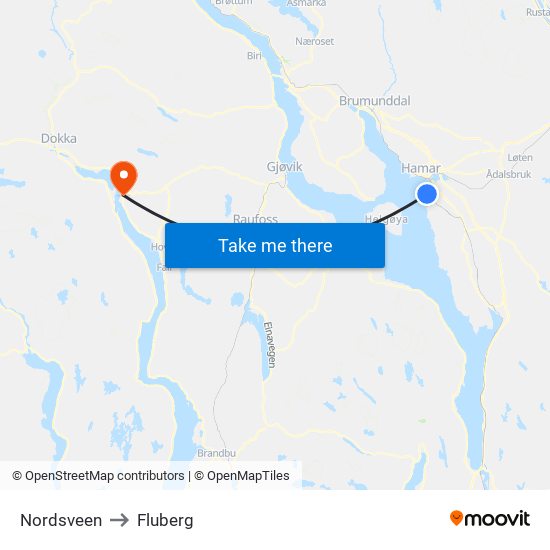 Nordsveen to Fluberg map